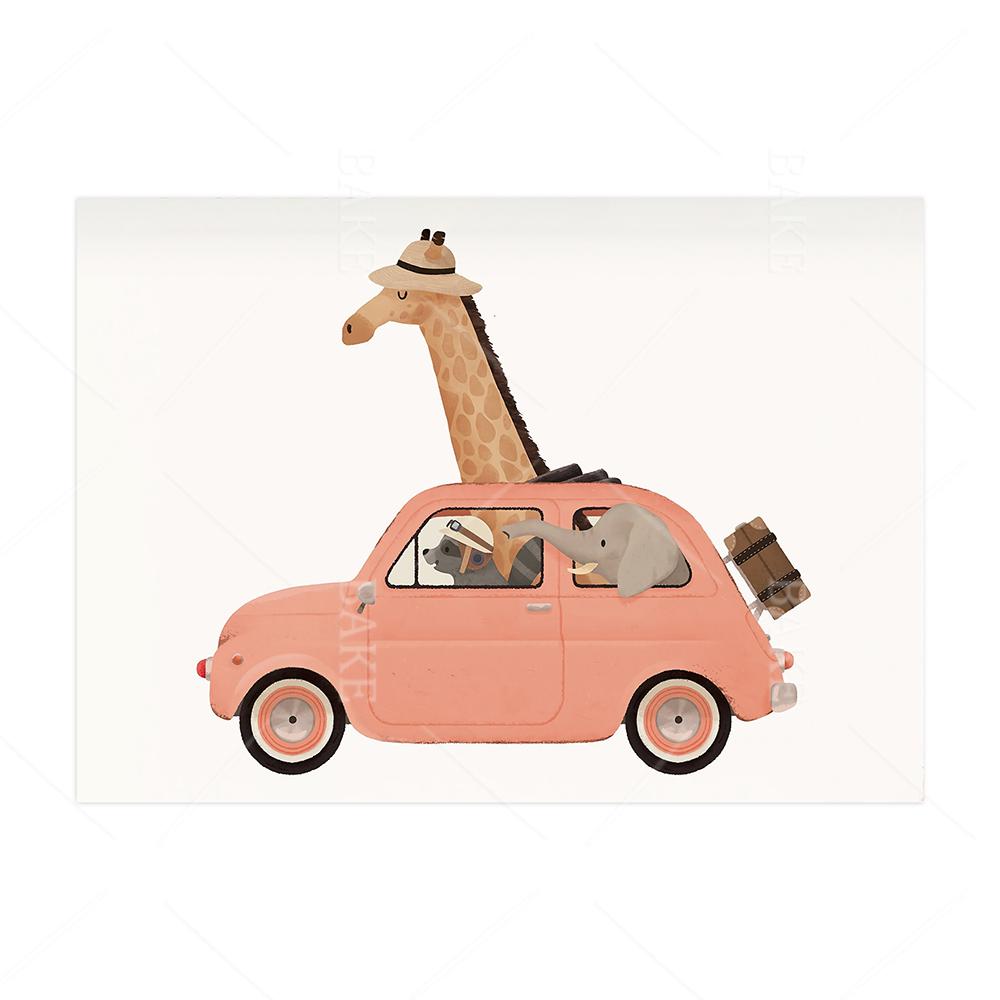 Lustige Safari-Tiere Elefant Giraffe Poster Leinwandmalerei Kinderzimmer Wandkunst Druck Kinderzimmer Bild Nordische Kinderzimmerdeko