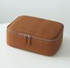 Premium Solid Color Leather Makeup Bag - Large Capacity Cosmetic Pouch