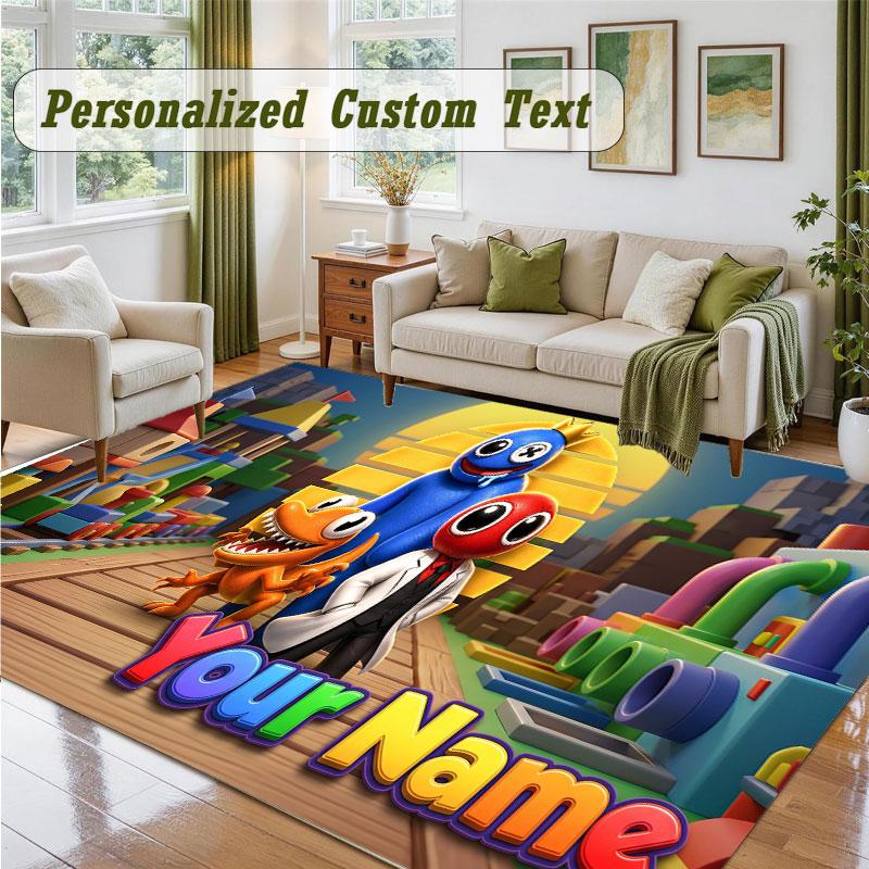 Crystal Velvet Square Rug Custom NameRainbow Friends Pattern Non Slip Home Floor Decor Rug