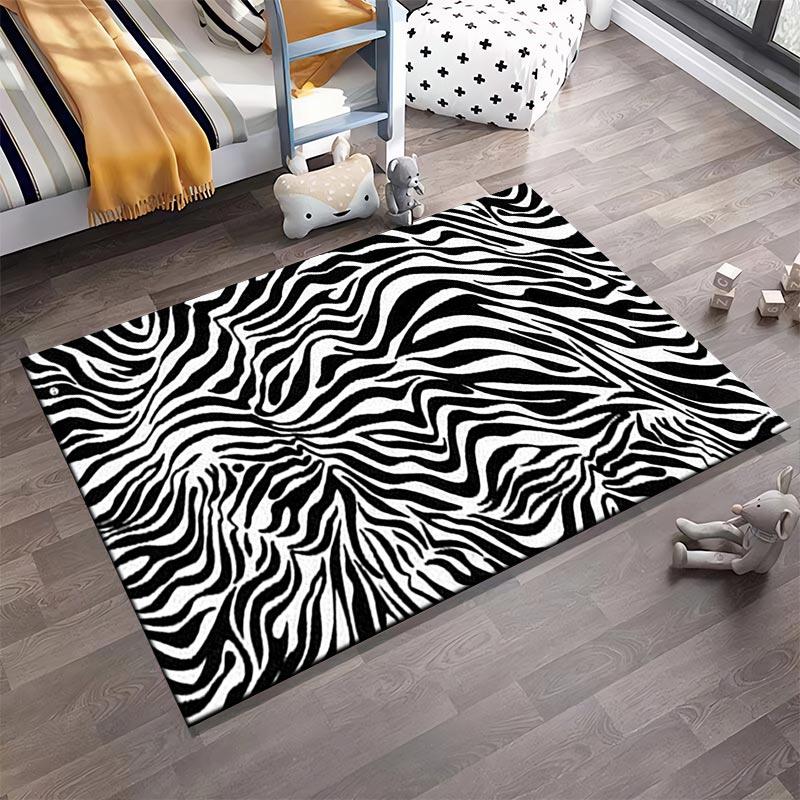 Black and White Zebra Stripe Pattern Carpet for Living Room Decor Suitable for Use As an Anti-slip for Living Room Bedroom Sofas
