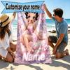 Custom Name Personalized Betty Boop Print Beach Towel, for Trip Camping Beach Party Home Decor, Birthday Gift for Family & Friends