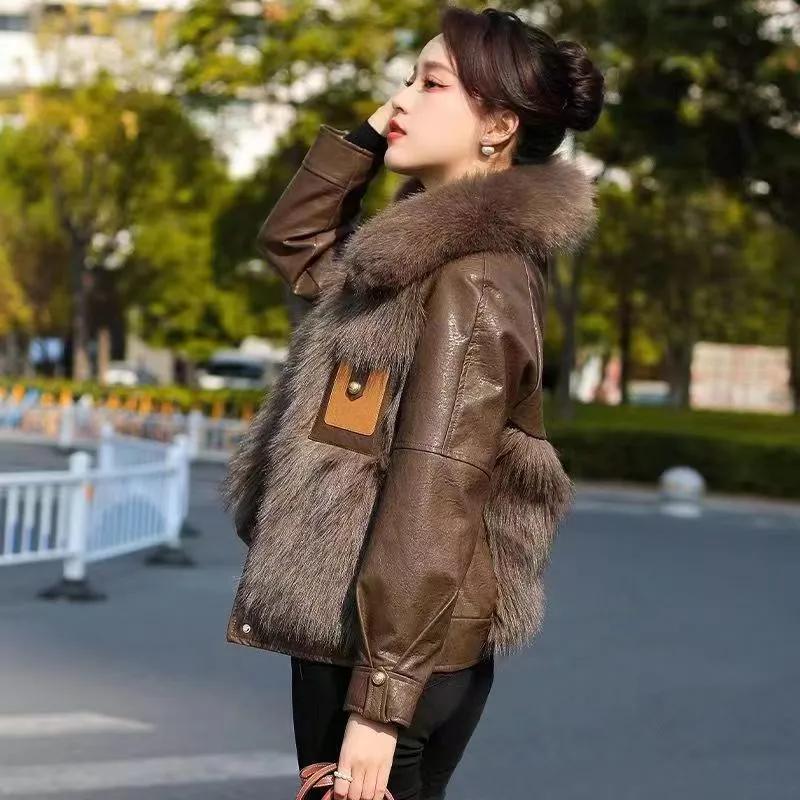 Winter Coat Plus Velvet Thickened Autumn and Winter Leather Women's Western Style Age-reducing Fashion Fur One-piece Women's Mid-length Coat