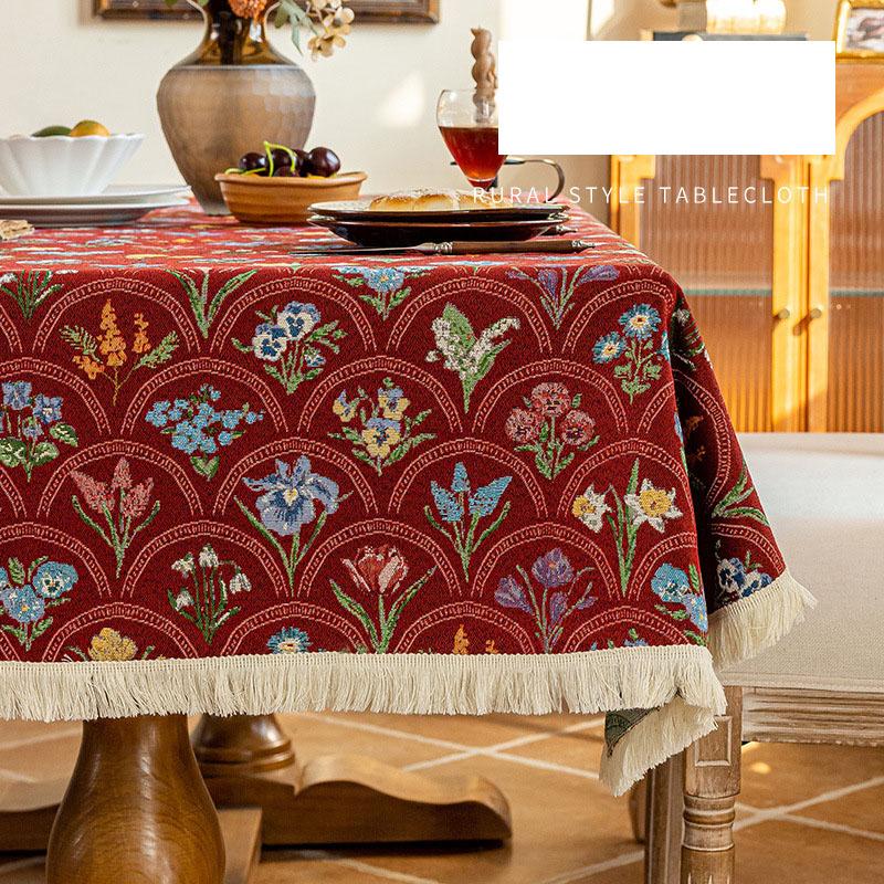 

High-End Anti-Ironing Printed Tablecloth with Tassels Faux Cotton and Linen Tea Towel Multifunctional Dustproof Cabinet Cover 100x160cm