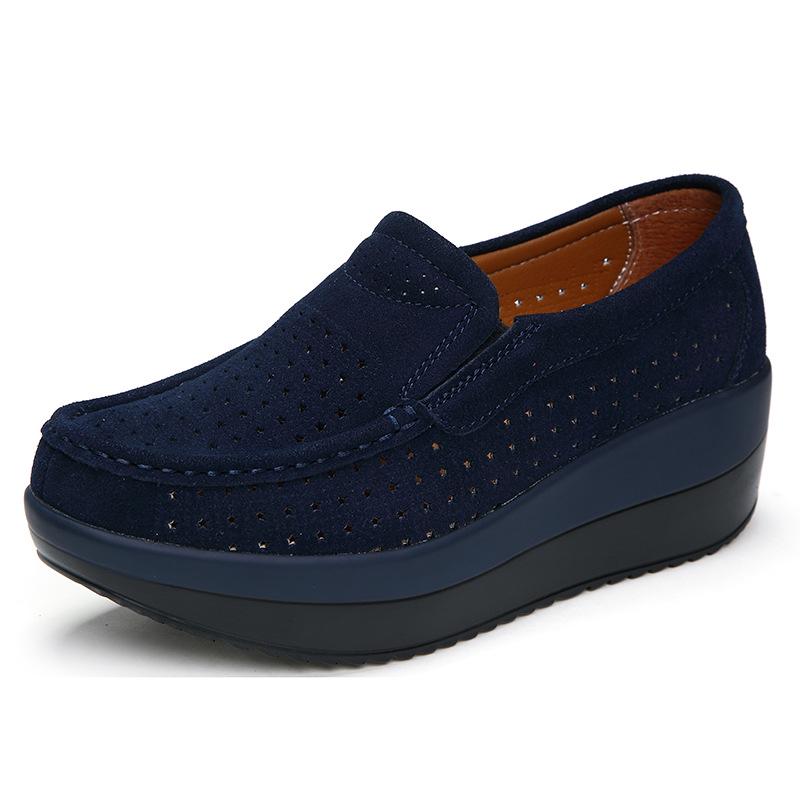 Fashion Women Wedge Heels Platform Shoes Genuine Leather Loafers Casual Walking Shoes Non-slip Mother Shoes