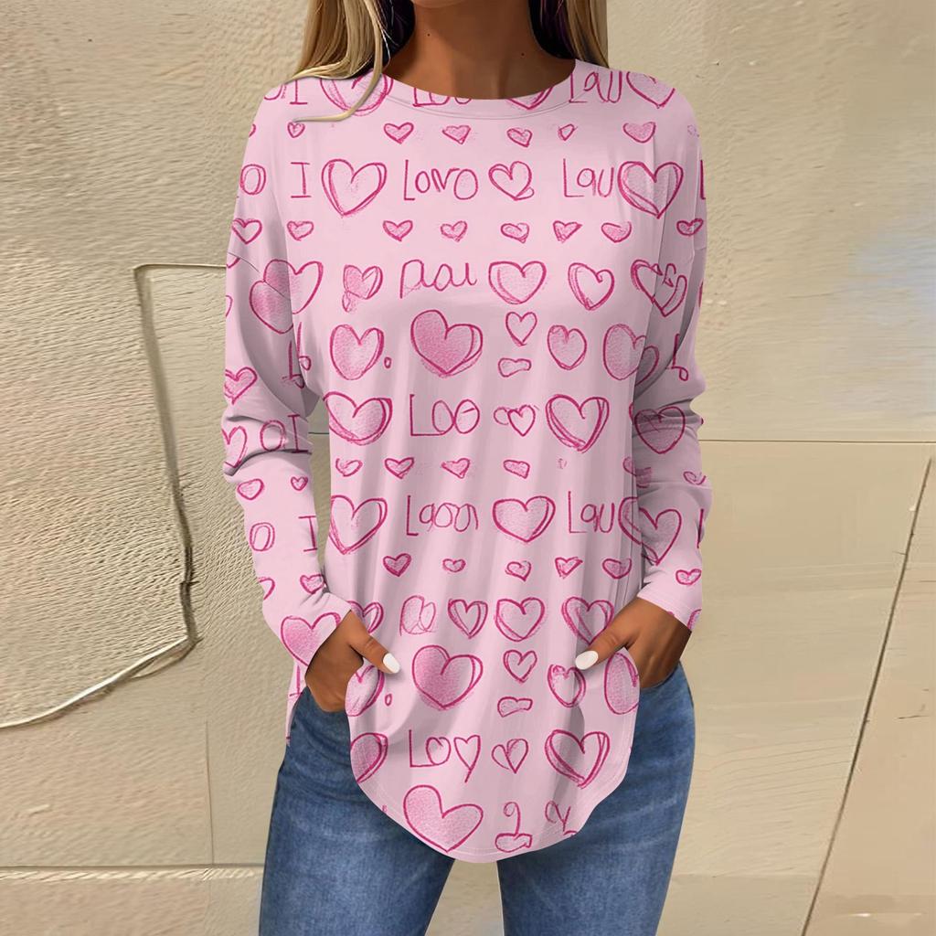 Women's Fashion Loose Round Neck Printed Long Sleeve T-Shirt Top