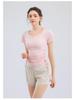 Women's V-Neck Short Sleeve Sports T-Shirt - Solid Color, Breathable, Slimming Fitness Top for Spring/Summer.