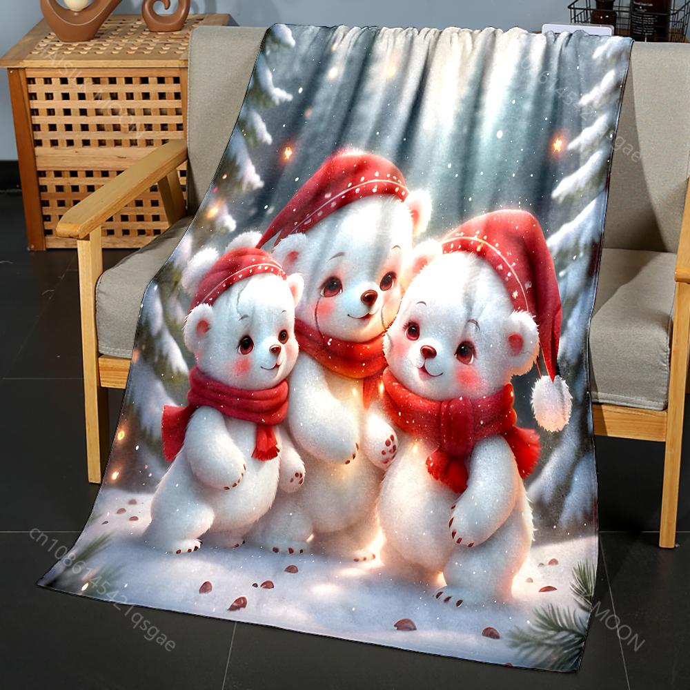 

MultI Size Cute Polar Bears in Hats Pattern Blanket Flannel Material Soft Warm for All Seasons, Home Outdoor Camping Picnics RV 75x90cm