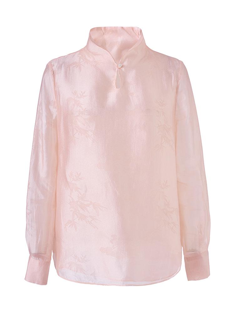 Elegant Silk Jacquard Stand Collar Shirt - Spring Style
