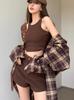 Women's Retro Plaid Long Sleeve Shirt - Spring Style, Loose Fit, Sun Protection, Mid-Length Top