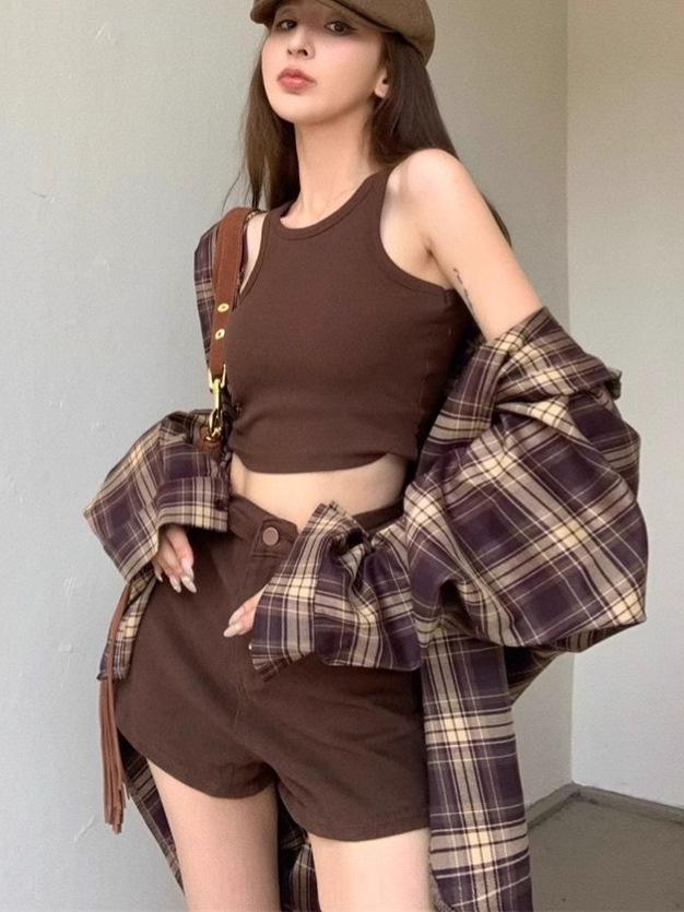 Women's Retro Plaid Long Sleeve Shirt - Spring Style, Loose Fit, Sun Protection, Mid-Length Top