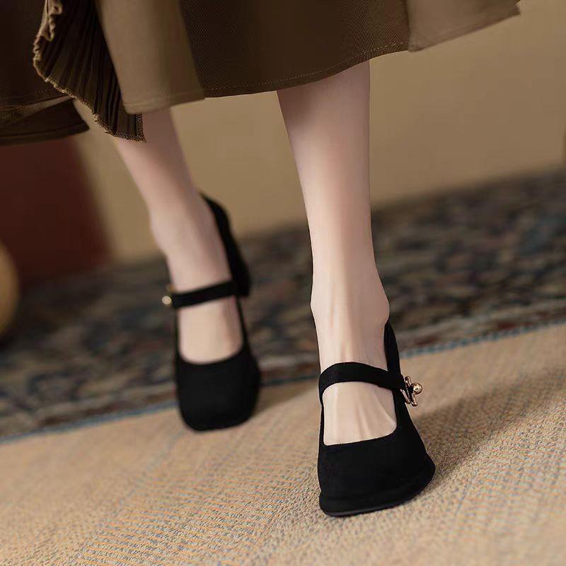 Móda Nové Mary Jane Dámské Francouzské Vintage Čtvercová špička Blokový podpatek Nazouvací Jednoduché