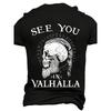 Men'S Short Sleeve T-Shirt - All-Over Viking Skull And Valhalla Design Heat Transfer Print, Athletic Street Style Suitable for Running And Casual Wear