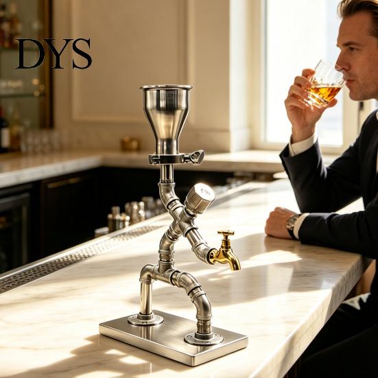 Bar Counter Whiskey Decanter Vintage Industrial Wine Dispenser, Metal Pipe Liquor Dispenser with Brass Tap, Countertop Unique Spirit Vodka Stand, Home