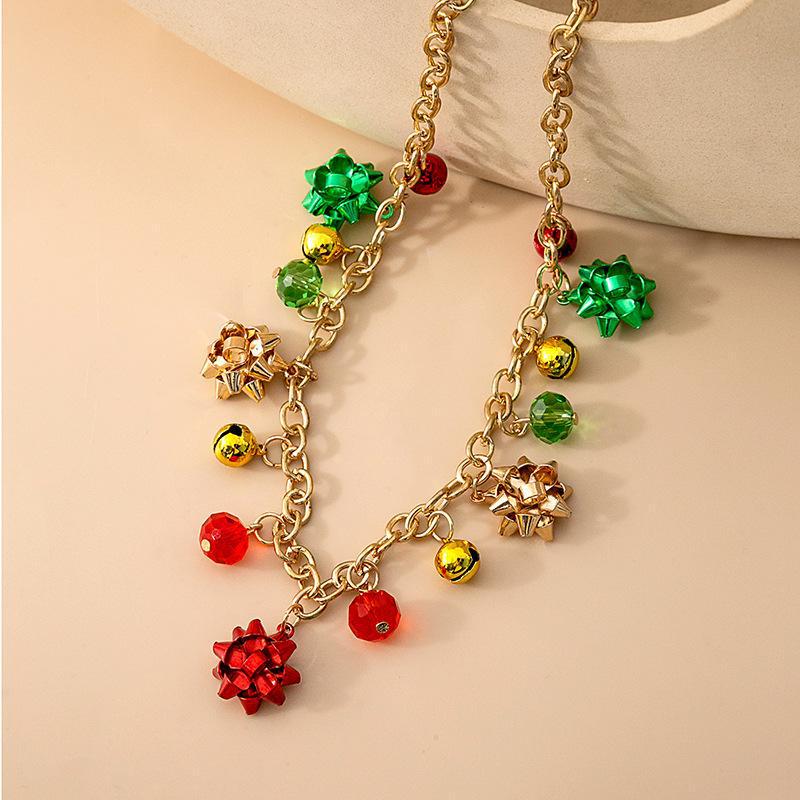 European & American Christmas Multi-color Bell & Flower Clavicle Chain Necklace - Creative Minimalist Cartoon Design for Women