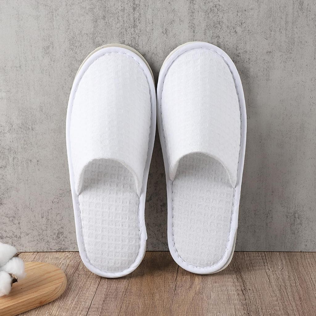 Henaco Disposable Indoor Set of Individually and for Business and One Size Fits Waffle White Slippers, 10, Wrapped, Non-Slip, Hygienic, Breathable,