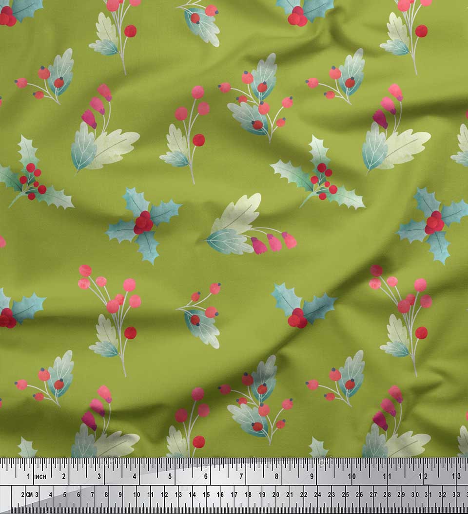 

Тканина Soimoi Red Japan Crepe Satin Red Berries & Holly Leaves Decor Fabric Printed meter 42 Inch 42 Inch Wide - Poly Crepe зелений