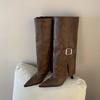 Slim Heel Middle Leg Boots Pointed Toe 2025 Women's Belt Buckle Straight Leg Slim Fit Anti-slip High Heels