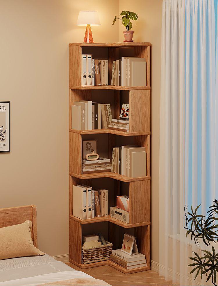 Solid Wood Corner Bookshelf - Multi-layer Storage Rack for Living Room