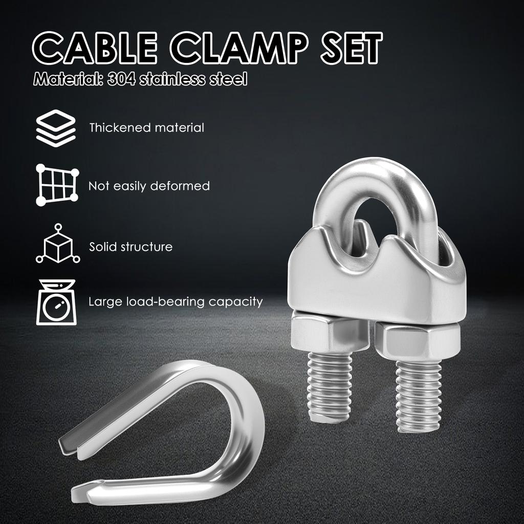 40/13PCS M3/M5/M6 Stainless Steel Cable Clamp U-Bolt Bow Shape Wire Rope Clamp with Cable Thimble for Wire Rope Clothesline