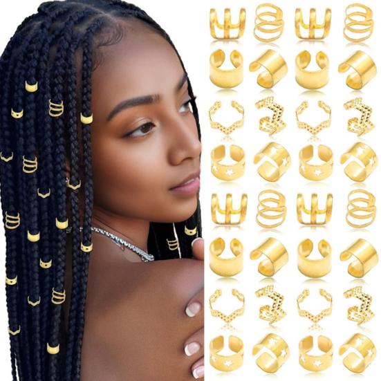 32/40/60Pcs Dreadlock Hair Accessories, Hollow Carved Hair Rings, Open Design Easy to Wear Hair Cuffs for Festivals Parties