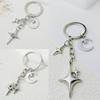 Crescent Moon Four-pointed Star Female Car Keys Chain Rings Bag Pendant for Gift
