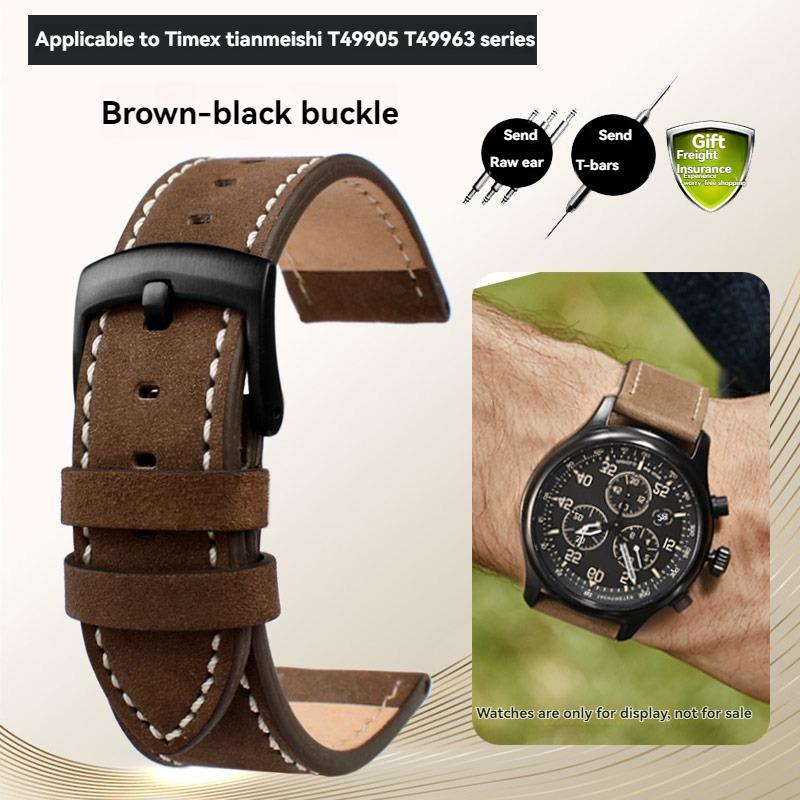 For Timex T49905 T49963 T49953 TW4B01900 Series Genuine Leather Strap Men's Frosted Cowhide Bracelet 20mm 22mm Black Brown