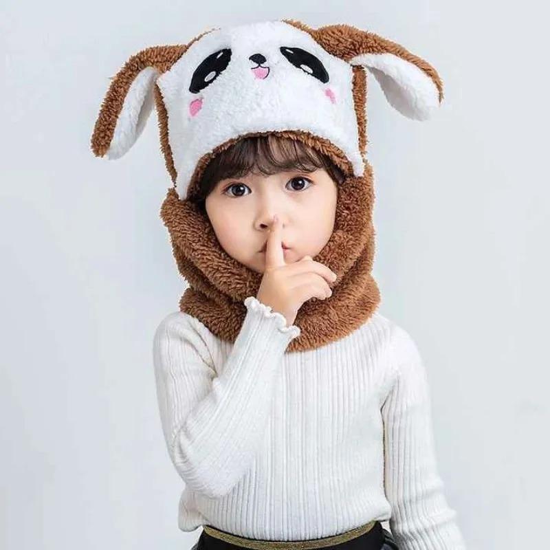 1-3PCS Fashionable Warm Cartoon Animal Winter Hat Set for Boy and Girl Windproof Soft Hat Scar for Kids School Essential