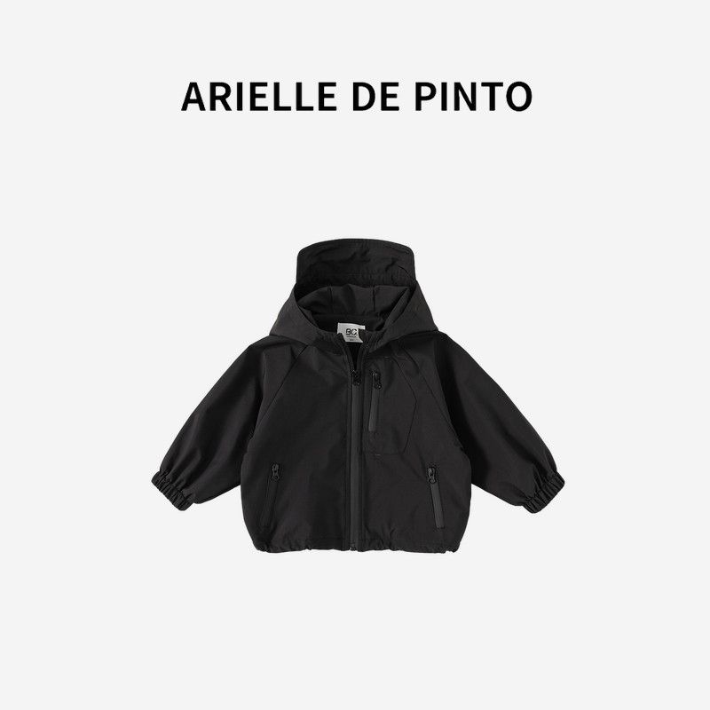 French Arielle De Pinto Kids  Overcoat Spring & Fall Boys and Girls Shell Jacket Zipper Trench Coat Baby Autumn Clothing Black 130cm