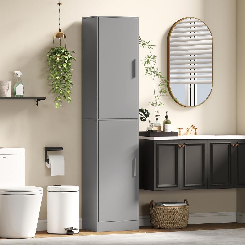 Bathroom Column Cabinet with 2 Doors and 4 Adjustable Shelves, 40 X 35 X 180 Cm, Grey