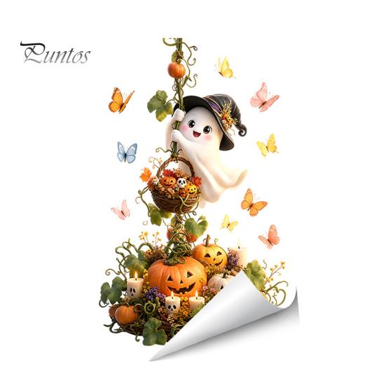 Seasonal Room Accents Halloween Window Static Sticker, Ghost Castle Black Cat Print Decals, Cartoon Patterns Waterproof PVC Cling for Home Holiday
