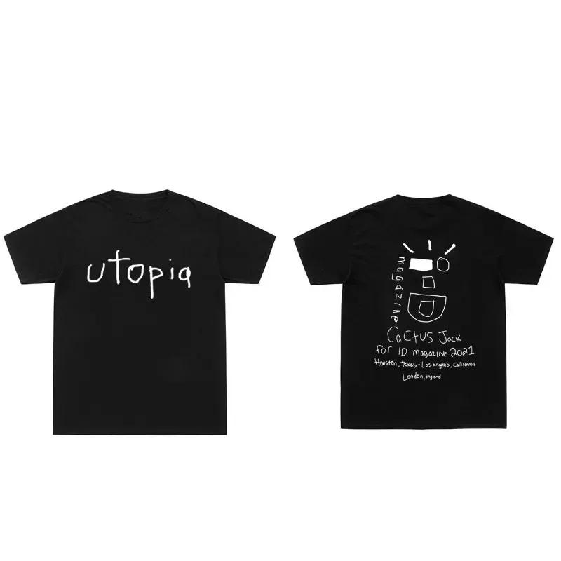 Hot Rapper Cactus Jack Wink Utopia T Shirt Men Women Letter Graffiti T Shirts Streetwear Oversized T-shirt Hip Hop Harajuku Tees