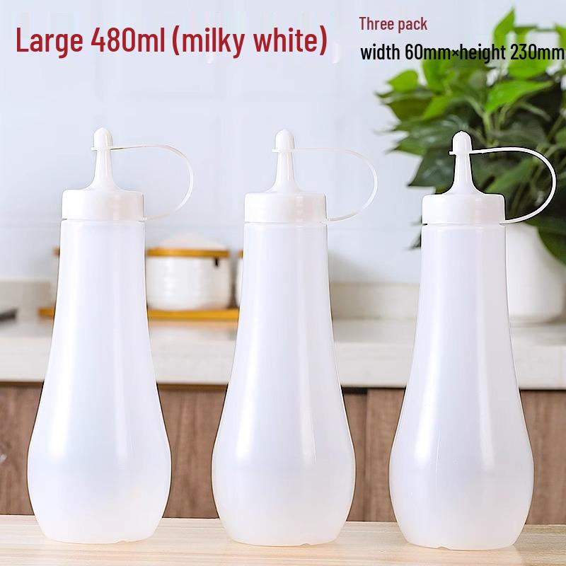 Set aus 3 transparenten Quetschflaschen mit spitzer Öffnung für Ketchup, Honig, Sahne, Salatdressing und Austernsauce.