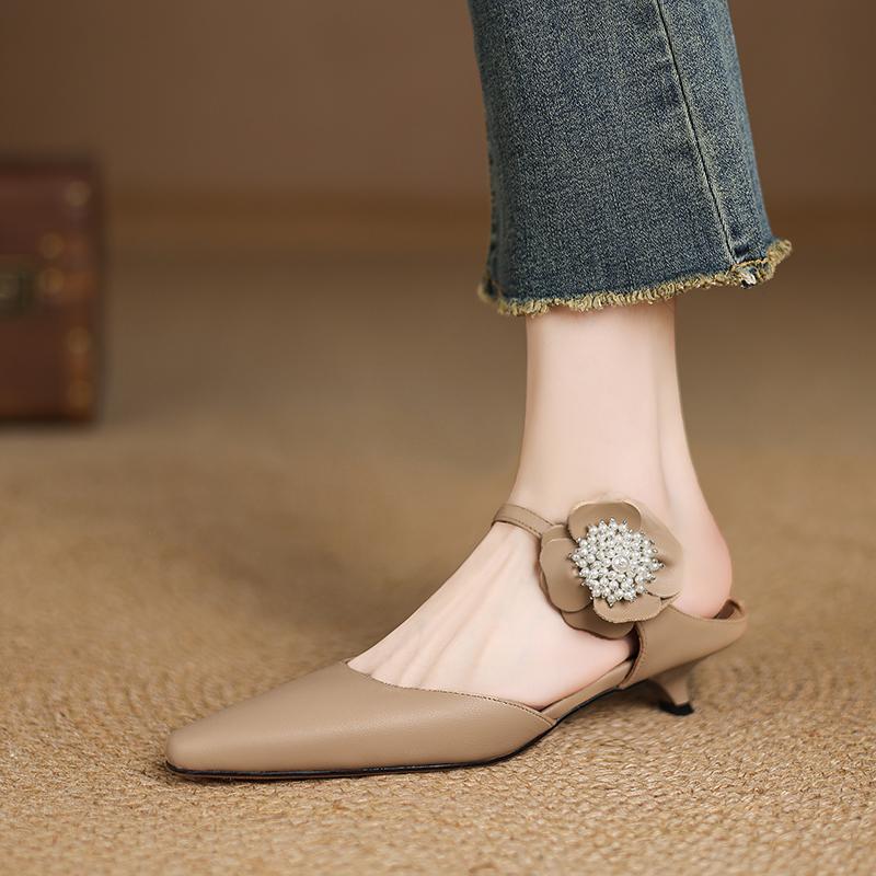 Fashion 2025 NEW Summer Women Mules Genuine Leather Women Shoes Square Toe Low Heel Shoes Cover Toe Slingback Sandals Modern Slippers