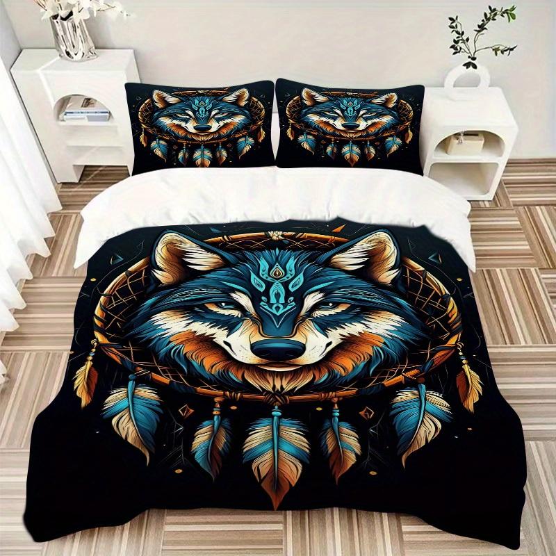 3pcs Wolf Dreamcatcher Soft Comfortable Bedding Set, For Bedroom, Guest Room And Dorm, All - Season Use, High-Definition Printing140