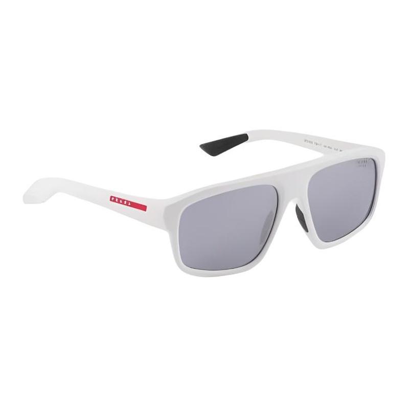 Prada Iconic Linea Rossa Red Line Design Acetate Irregular Sunglasses Men's White