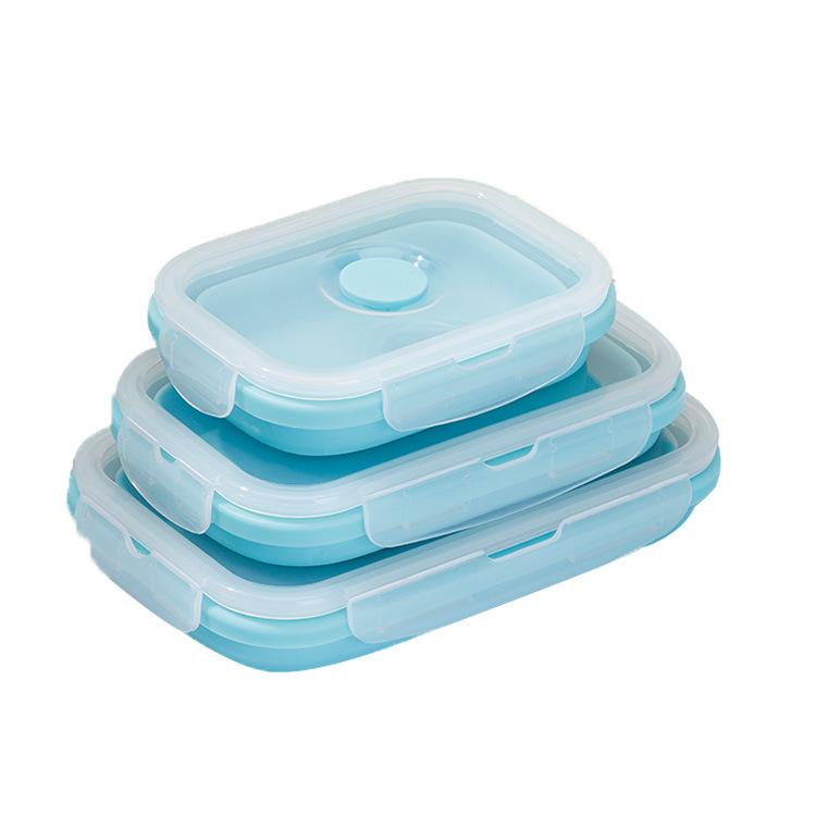 3Pcs/Set Bowl Sets Silicone Folding Lunch Box   Portable    Foldable Salad  with Lid Blue WF12
