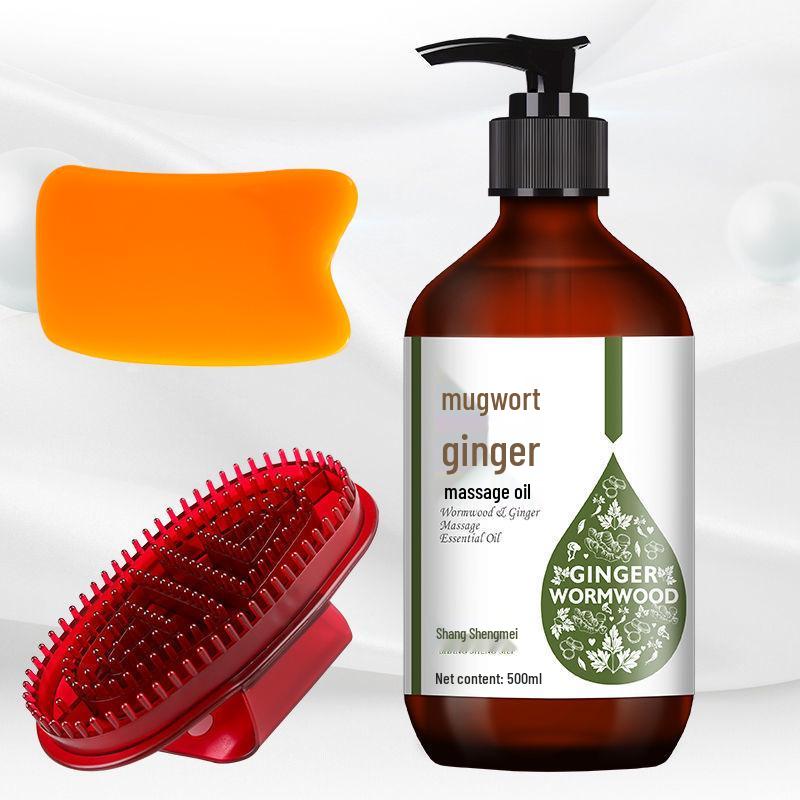 Zázvor Pelyněk Masážní olej na celé tělo a obličej s tepelnou terapií pro meridiány, Gua Sha a úlevu ramen/krku.