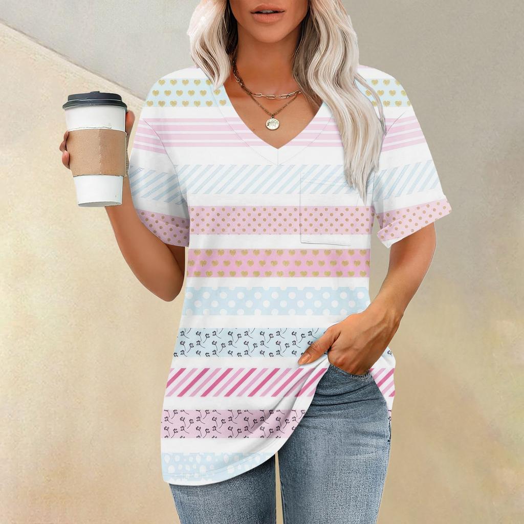 Womens T Shirts V-Neck Short Sleeve Summer Tops Casual Basic Tees Trendy