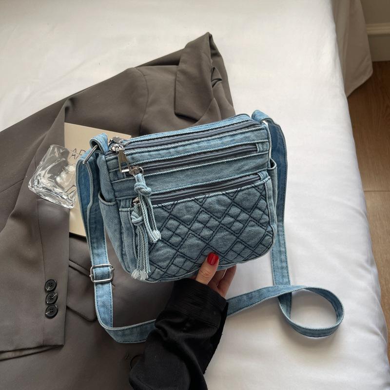 2025 Summer New Lazy Denim Multi-layer Small Square Bag New Women's One-Shoulder Crossbody Bag Fashionable and Casual