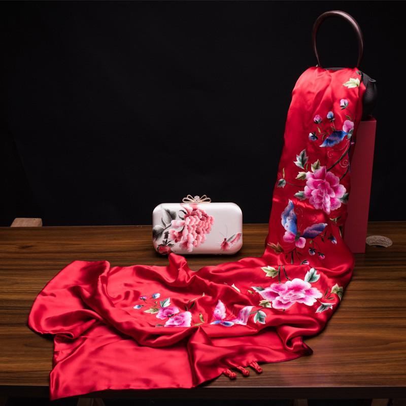 Su Embroidery Silk Scarf Long Double-sided Pure Shawl Gift Wedding Party