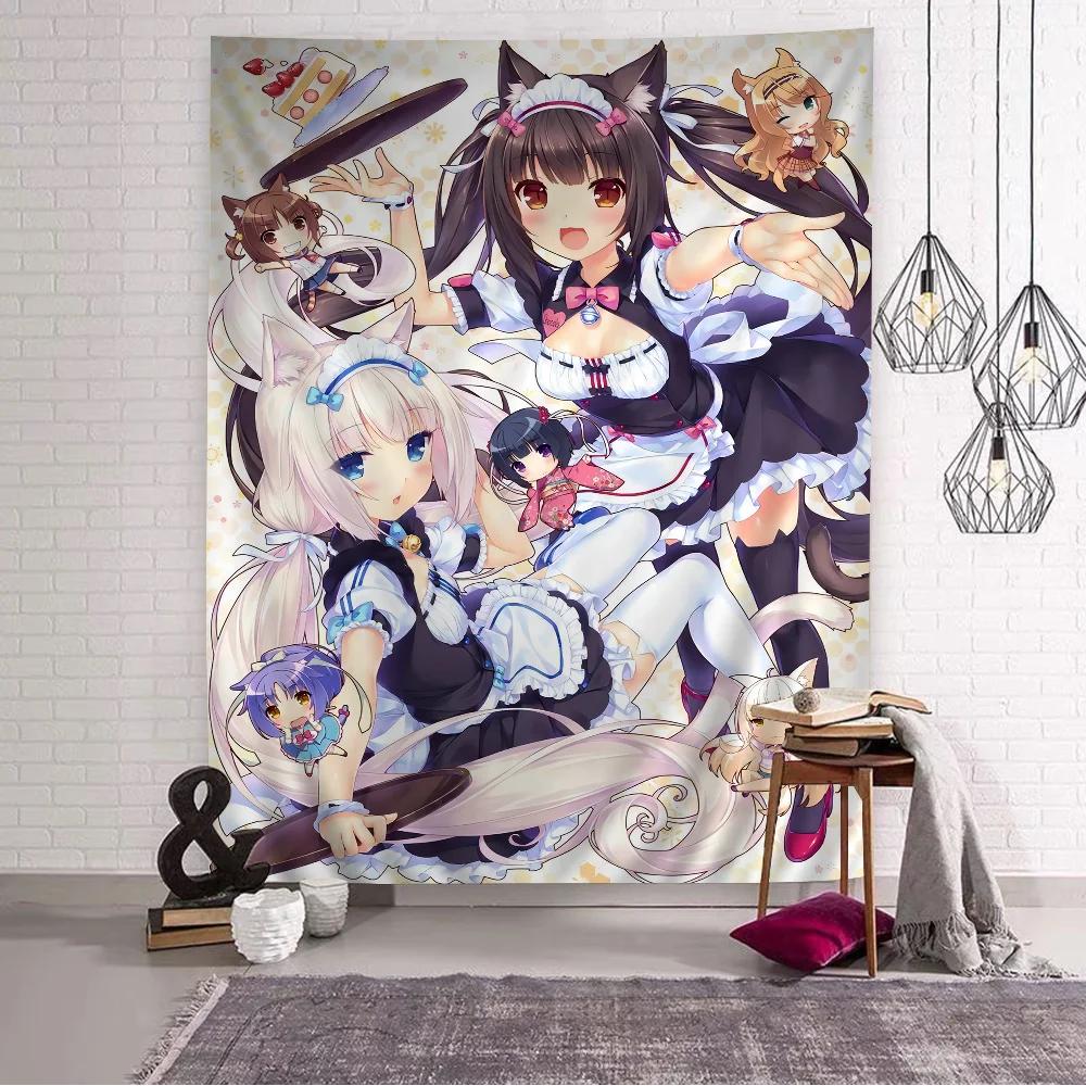 

VIKAMA Nekopara Девушка-кошка Горничная Гобелен Аниме Дизайн Гарема Идеально для Каваи Декора Стиль Стен Спальни и Фото Фонов 74x94cm(29x37in)