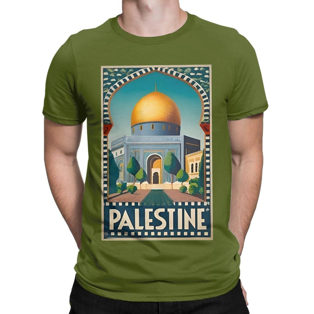 Humor Floral Palestinian Flag TShirts for Men Round Neck Pure Cotton T Shirt Short Sleeve Tee Shirt Printing Tops