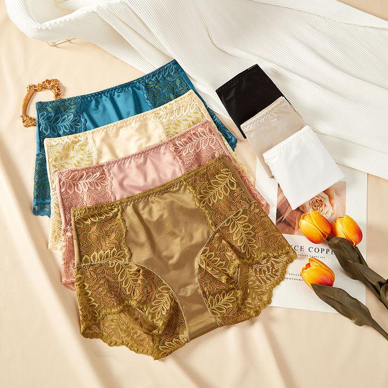 9089 Plus Size High Waist Lace Cutout Seamless Panties with Cotton Crotch