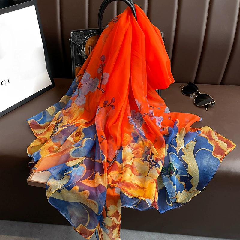 New Beach Stoles Sunscreen Wraps Shawls Silk Scarf Spring Foulard Female Hijab Scarves Wraps for Women Hijab Headband Bandana