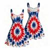 Women Plus Size Spaghetti Strap Off Shoulder Dress Tie Dye Mandala Patriotic Print Swing Dress
