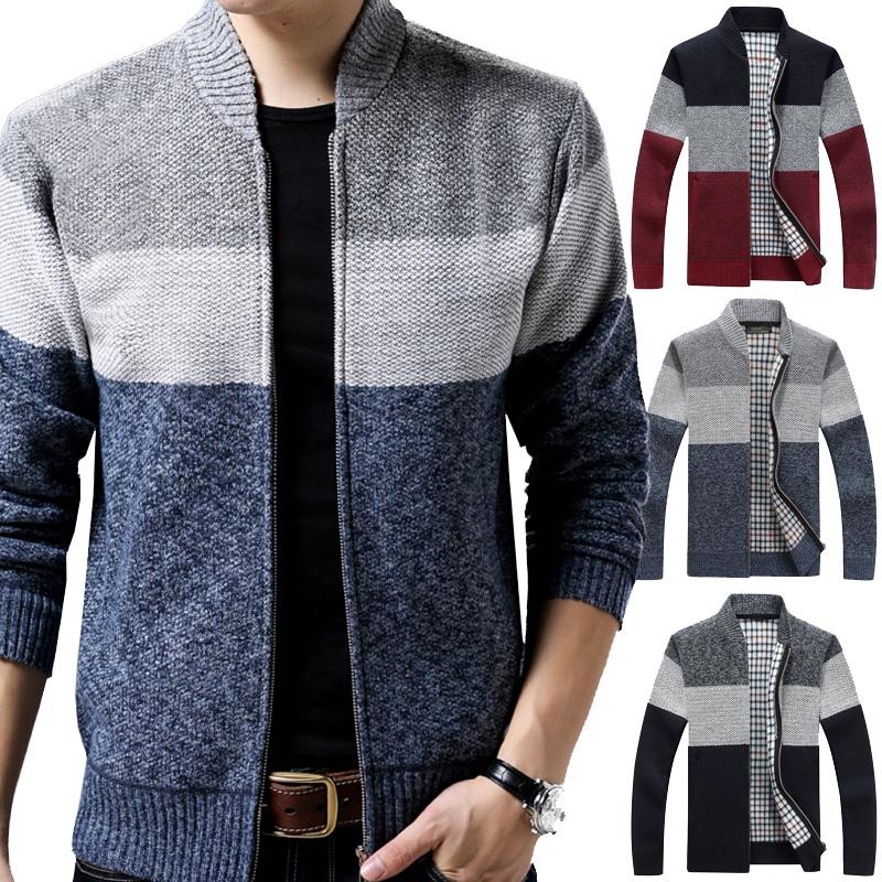 Mens Up Zip Cardigan Sweater Shawl Knitted Jumper Coat Jacket Warm Knitwear Tops