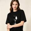 Minimalist Art Unisex Cotton Tshirt Wine Cup Lovers Silhouette Graphic Elegant Aesthetic Casual Daily Wear Neck Short Sleeve Tees