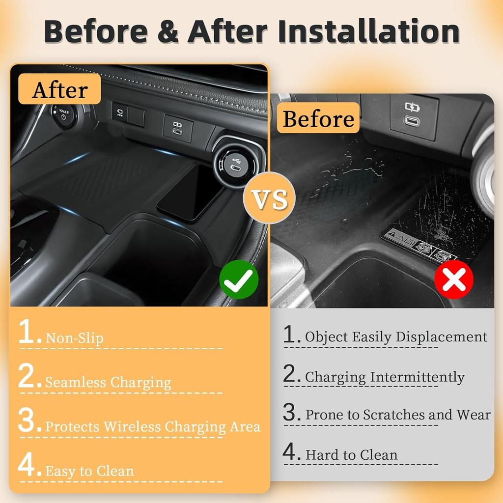 Wireless Charging Anti-Slip Mat Fit For 2024 2025 2026 Toyota Grand Highlander, Silicone Waterproof & Stain-Resistant Car Center Console Phone