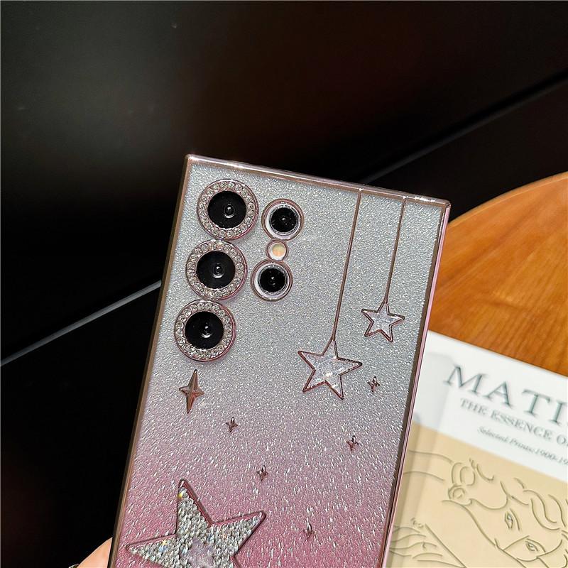 Applicable To Samsung S25Ultra Electroplating Mobile Phone Case Three-dimensional Star Rhinestone Tpu Gradual Change Glitter S23Ultra Soft Case