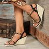 Eilyken Sommer Peep Toe Stroh Weben Nieten Frauen Sandalen Plattform Keile Mode High Heels weibliche Schuhe
